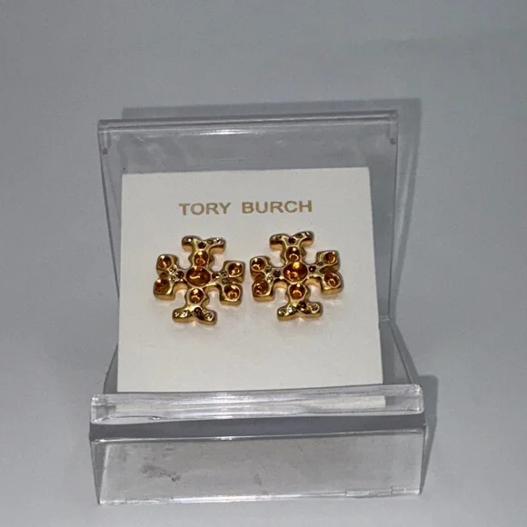 Tory Burch Gold Earrings with Orange Details - Picture 2 of 5